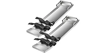 VEVOR concrete knee boards, stainless steel pair with adjustable black straps.