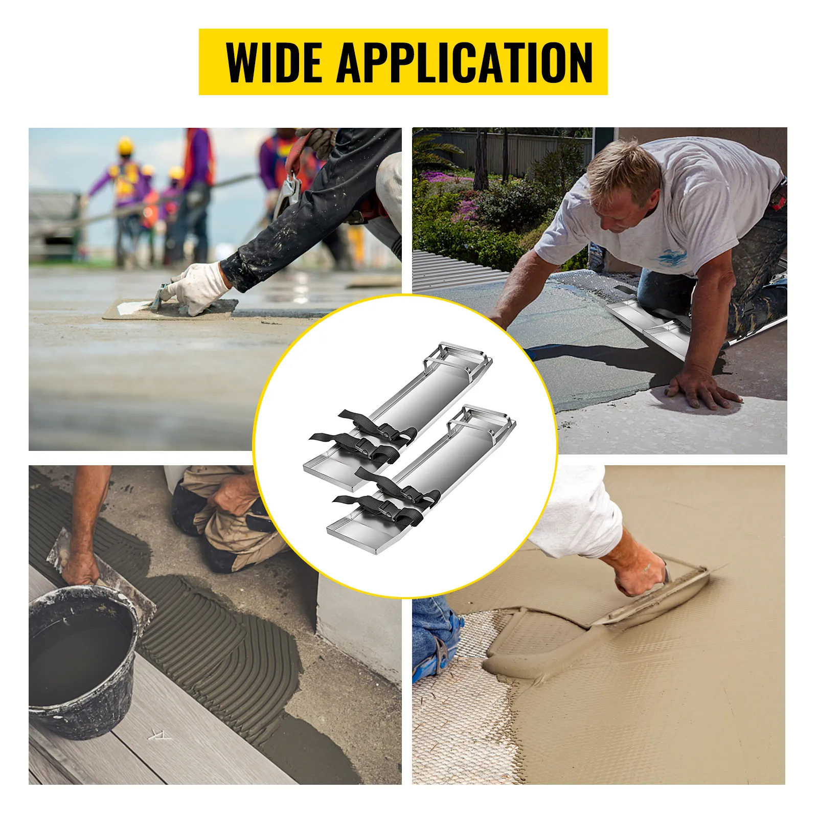 VEVOR concrete knee boards in use for various concrete finishing applications.