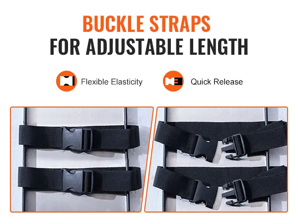 buckle straps on VEVOR concrete knee boards with adjustable length, flexible elasticity, and quick release.