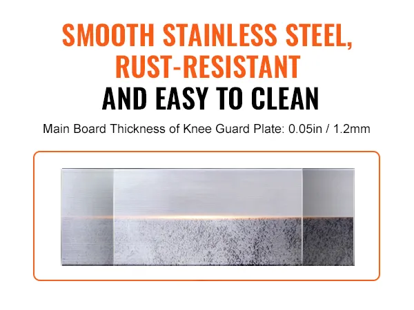 smooth, rust-resistant, easy-to-clean stainless steel VEVOR concrete knee boards with 0.05in thickness.