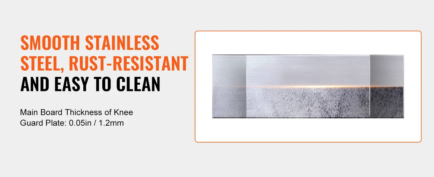 smooth, rust-resistant, easy-to-clean stainless steel VEVOR concrete knee boards with 0.05in thickness.