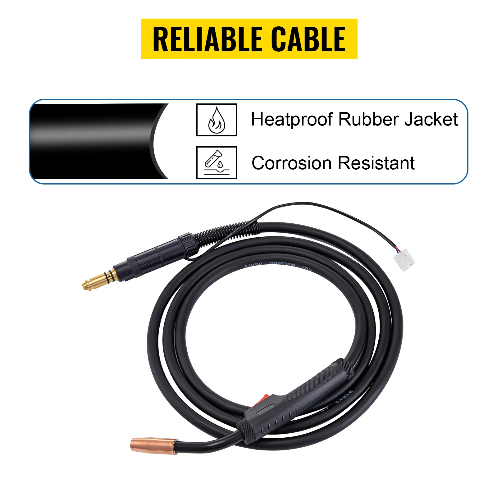 Pistola de soldadura MIG VEVOR con cubierta de goma resistente al calor y cable resistente a la corrosión.