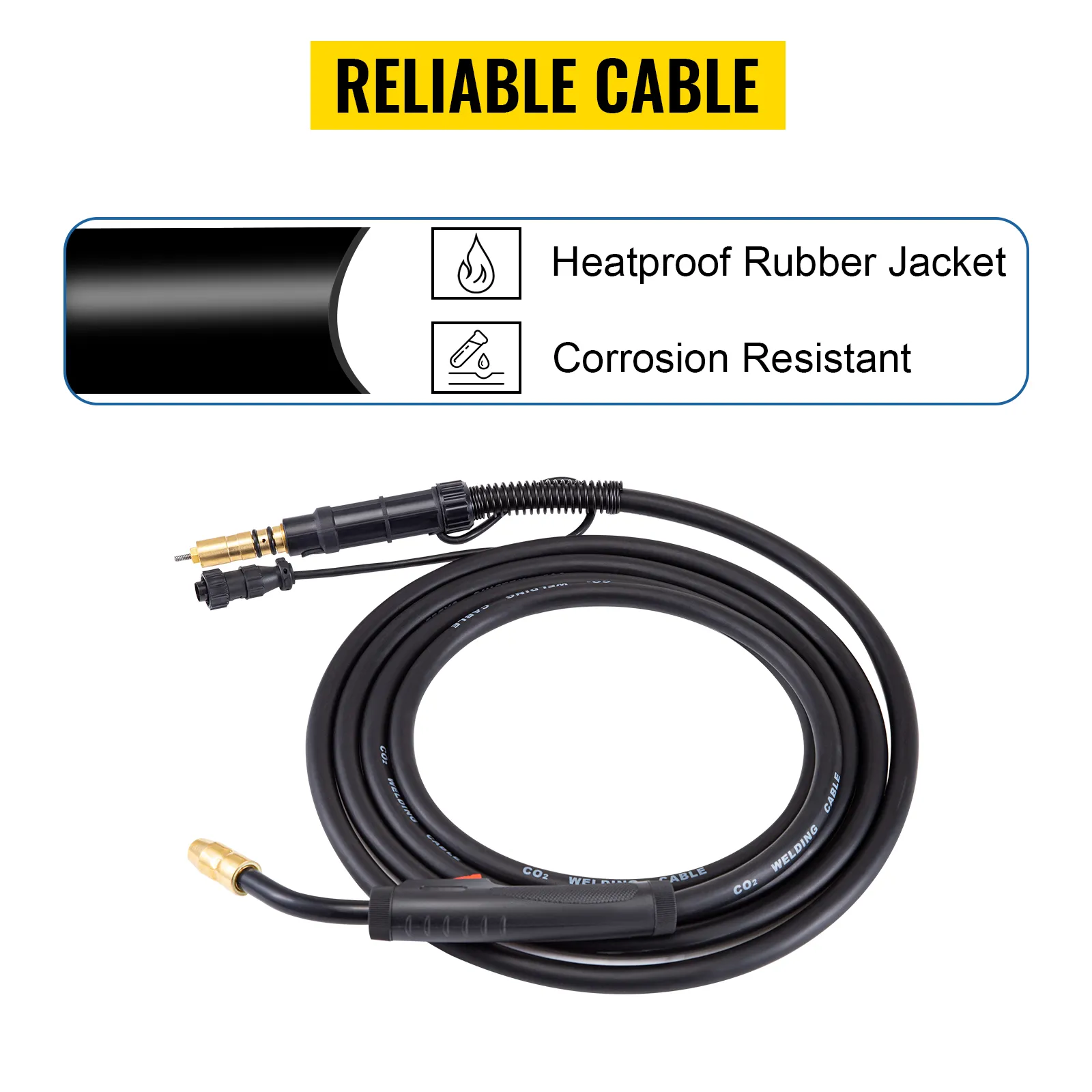 VEVOR miller mig welding torch with heatproof rubber jacket and corrosion resistance.