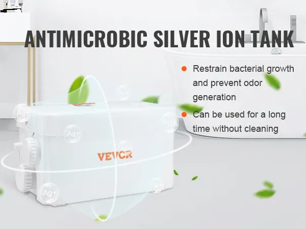 VEVOR macerator pump with antimicrobial silver ion tank to restrain bacterial growth and prevent odor.