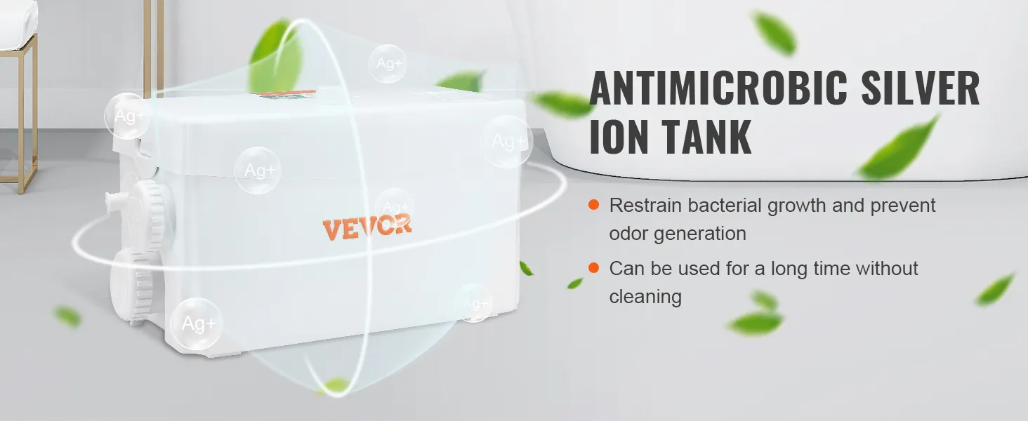 VEVOR macerator pump with antimicrobial silver ion tank to restrain bacterial growth and prevent odor.