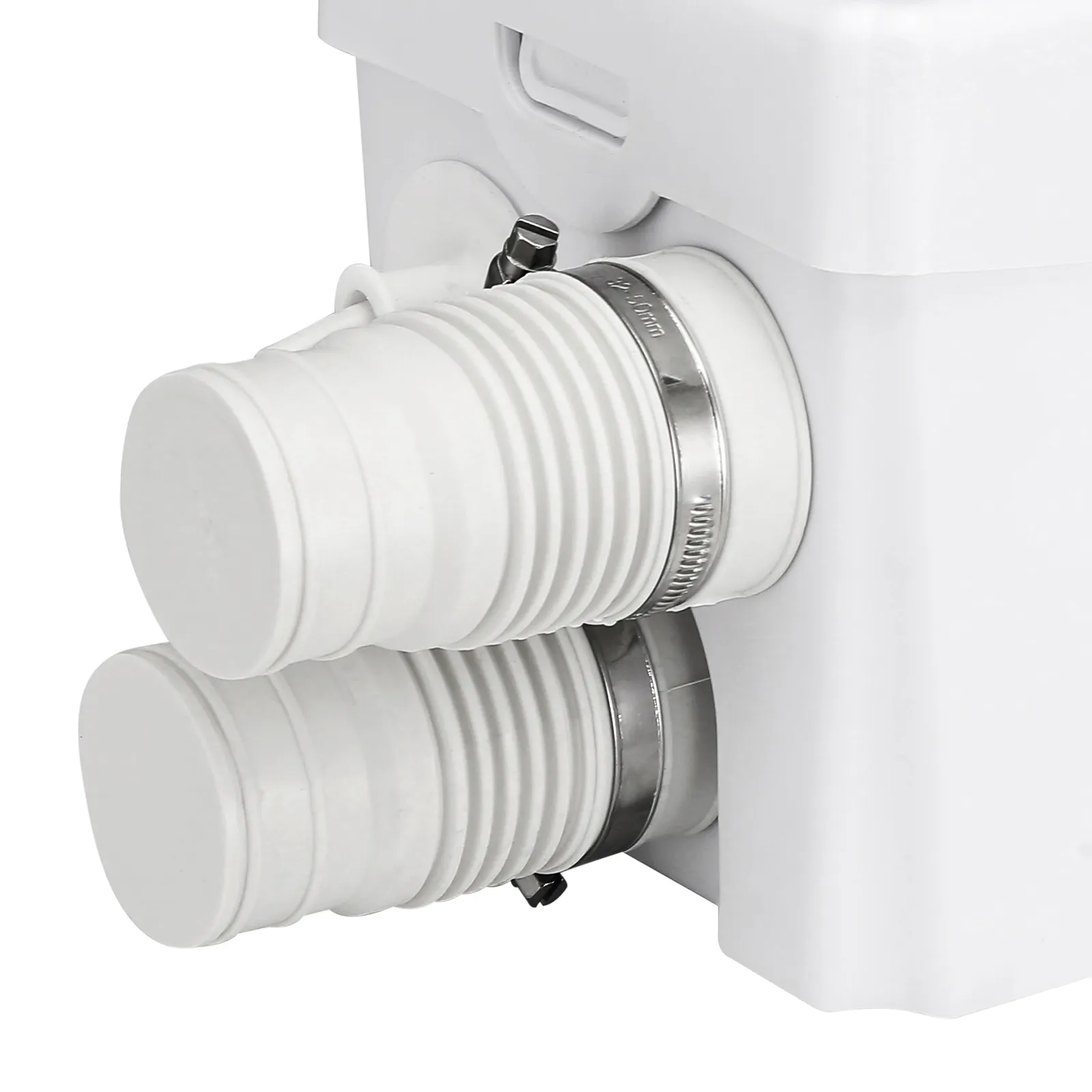 dual hose connections on white VEVOR macerator pump with metal clamps.