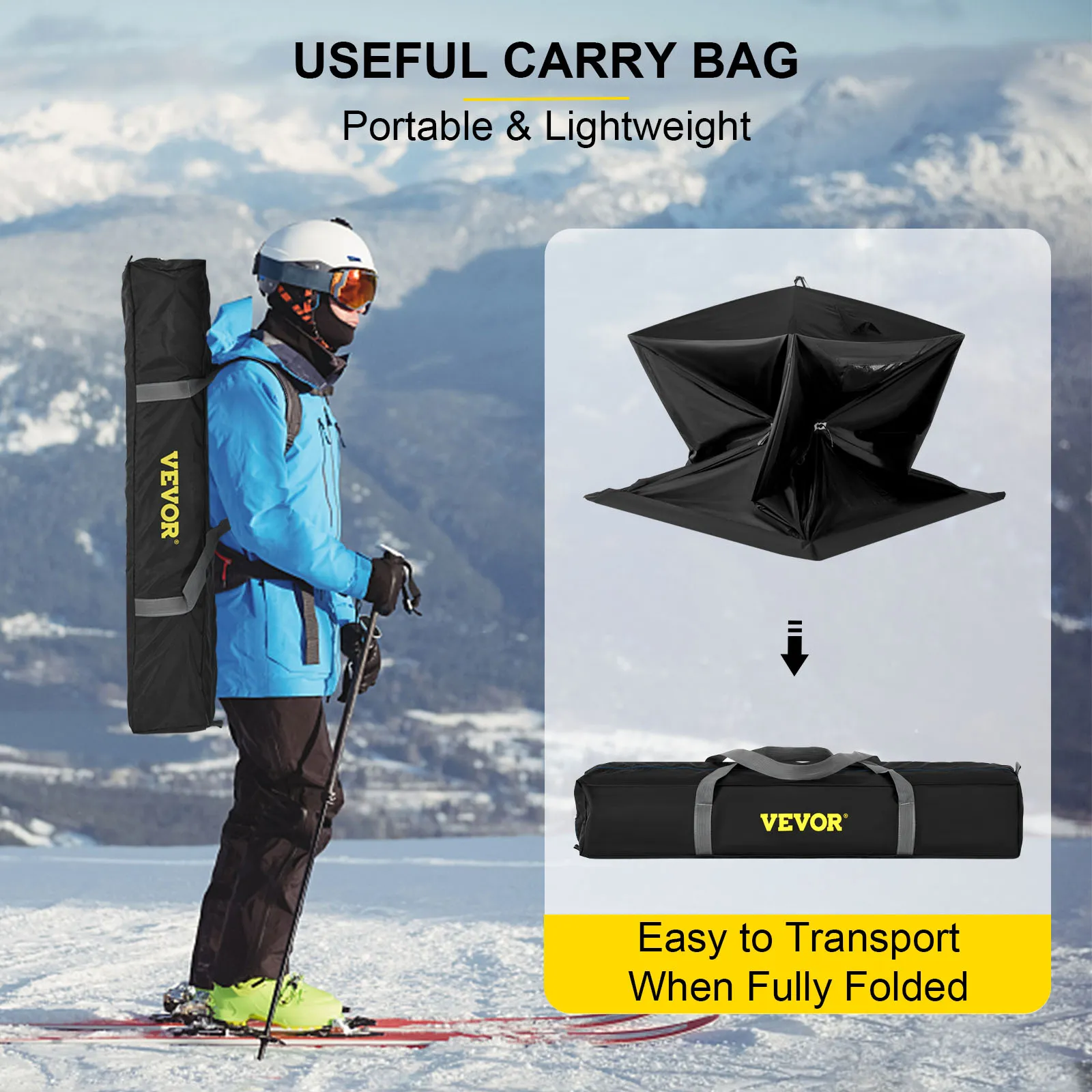 Refugio para pesca en hielo VEVOR, portátil y liviano con una útil bolsa de transporte para facilitar su transporte.