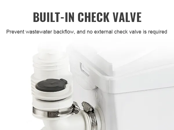 VEVOR macerator pump with built-in check valve to prevent wastewater backflow.