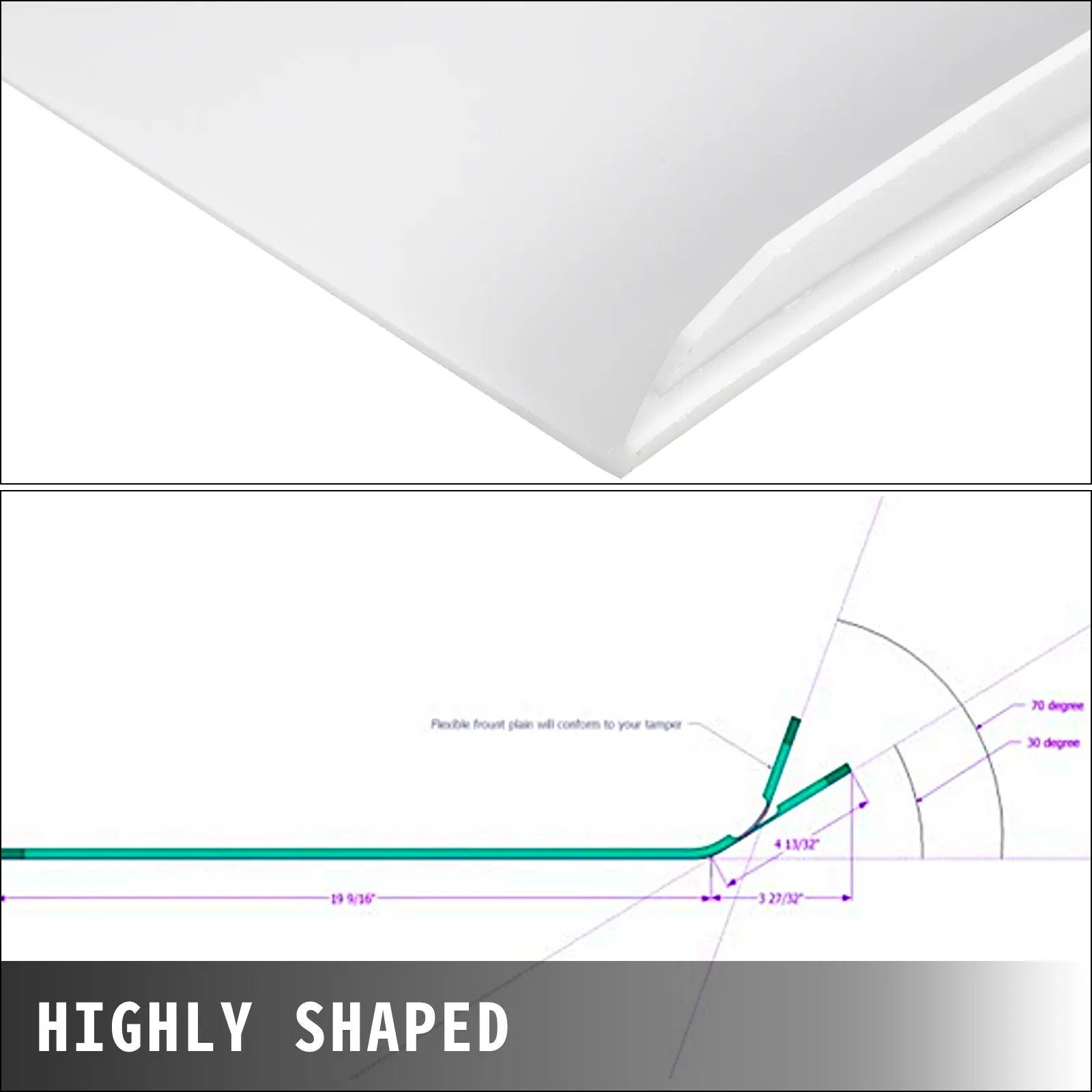Compactador de placas VEVOR con dimensiones detalladas y diseño frontal flexible.
