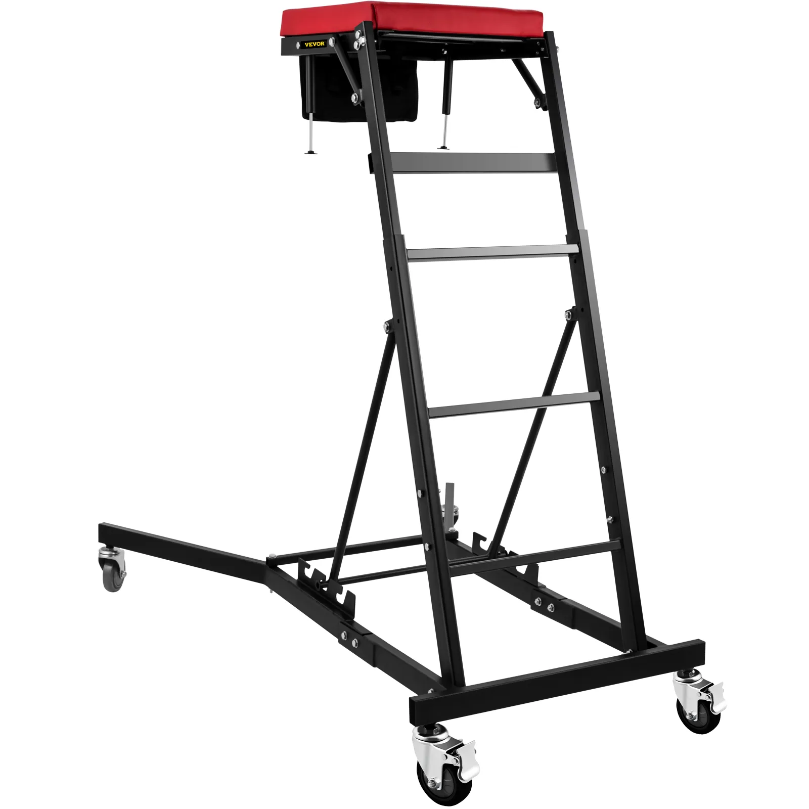 VEVOR topside creeper with adjustable frame, red cushion, and swivel caster wheels.