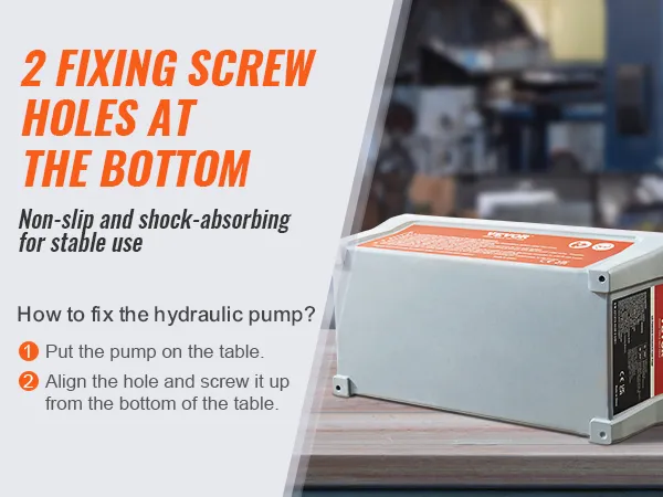 VEVOR air hydraulic pump with two fixing screw holes at the bottom for non-slip, shock-absorbing stability.