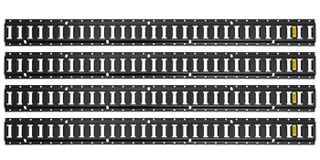 four black VEVOR e-track tie-down rails with evenly spaced holes and slots, viewed horizontally.