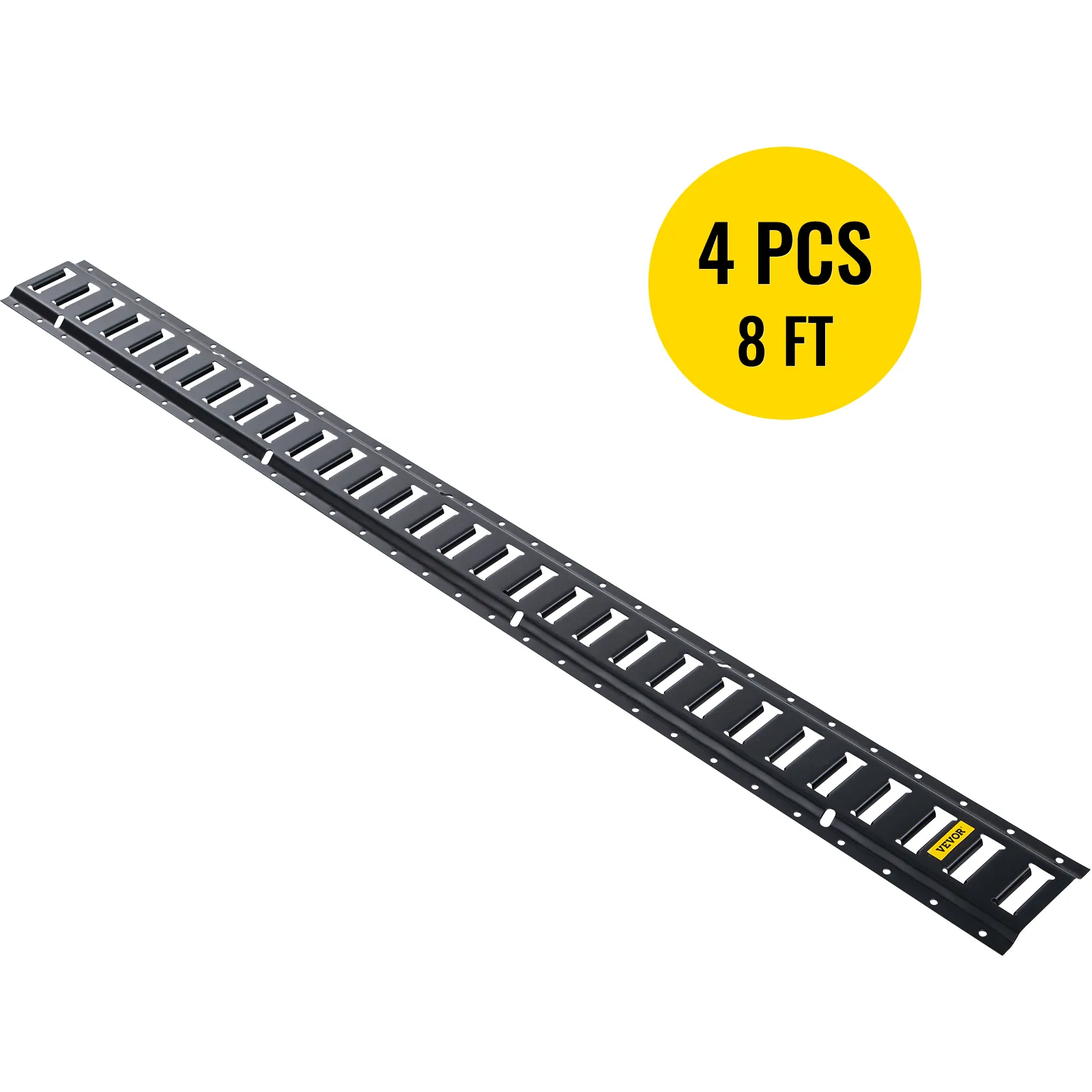 VEVOR e-track tie-down rail, 4 pcs, 8 ft, black steel with yellow 4 pcs 8 ft label
