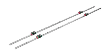 two VEVOR linear rail hsr15 with red blocks on silver rails.