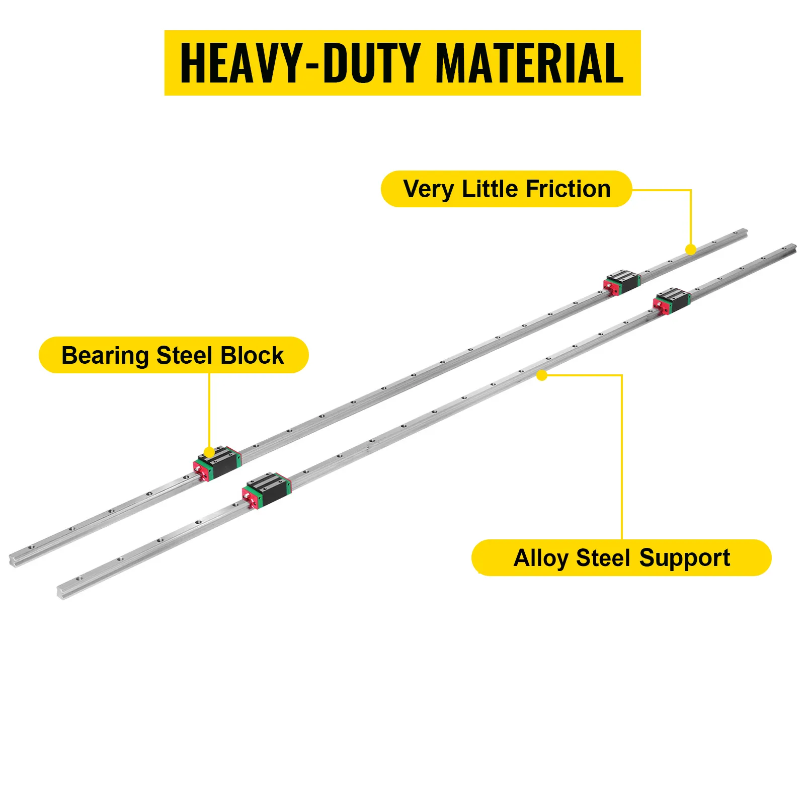 VEVOR linear rail hsr15 with steel block and aluminum alloy support.