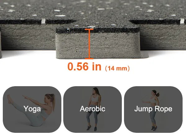 VEVOR gym floor mats for yoga, aerobics, and jump rope, 0.56-inch thickness (14 mm).