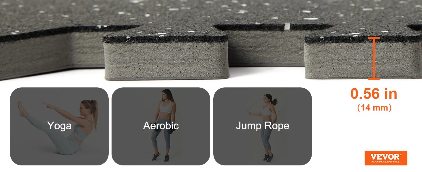 VEVOR gym floor mats for yoga, aerobics, and jump rope, 0.56-inch thickness (14 mm).