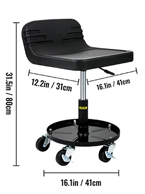VEVOR rolling garage stool with adjustable height and swivel casters, 31.5in tall.