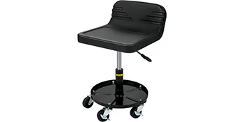 black VEVOR rolling garage stool with adjustable seat and caster wheels.