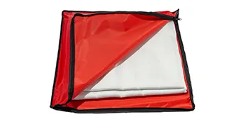 VEVOR welding blanket in a red carrying case, showcasing interior white material.