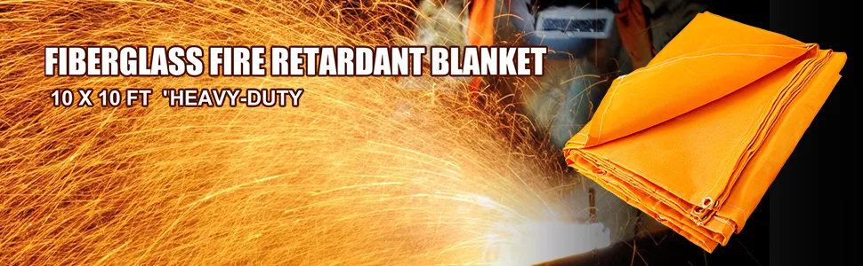 VEVOR welding blanket in use with sparks flying, showcasing fire-retardant features.