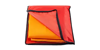 red and yellow VEVOR welding blanket folded, with black trim showing.