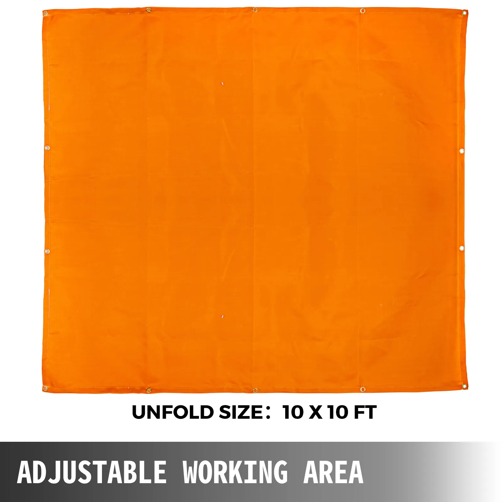 orange VEVOR welding blanket, 10x10 ft, with metal grommets along the edges.