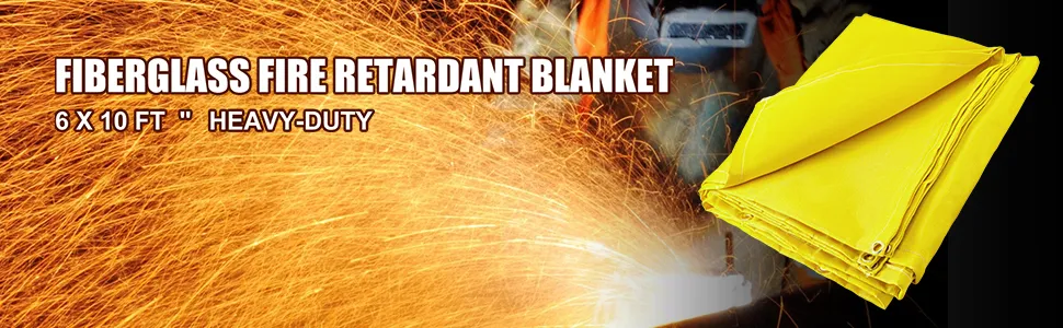 yellow VEVOR welding blanket with heavy-duty fibreglass resisting sparks.