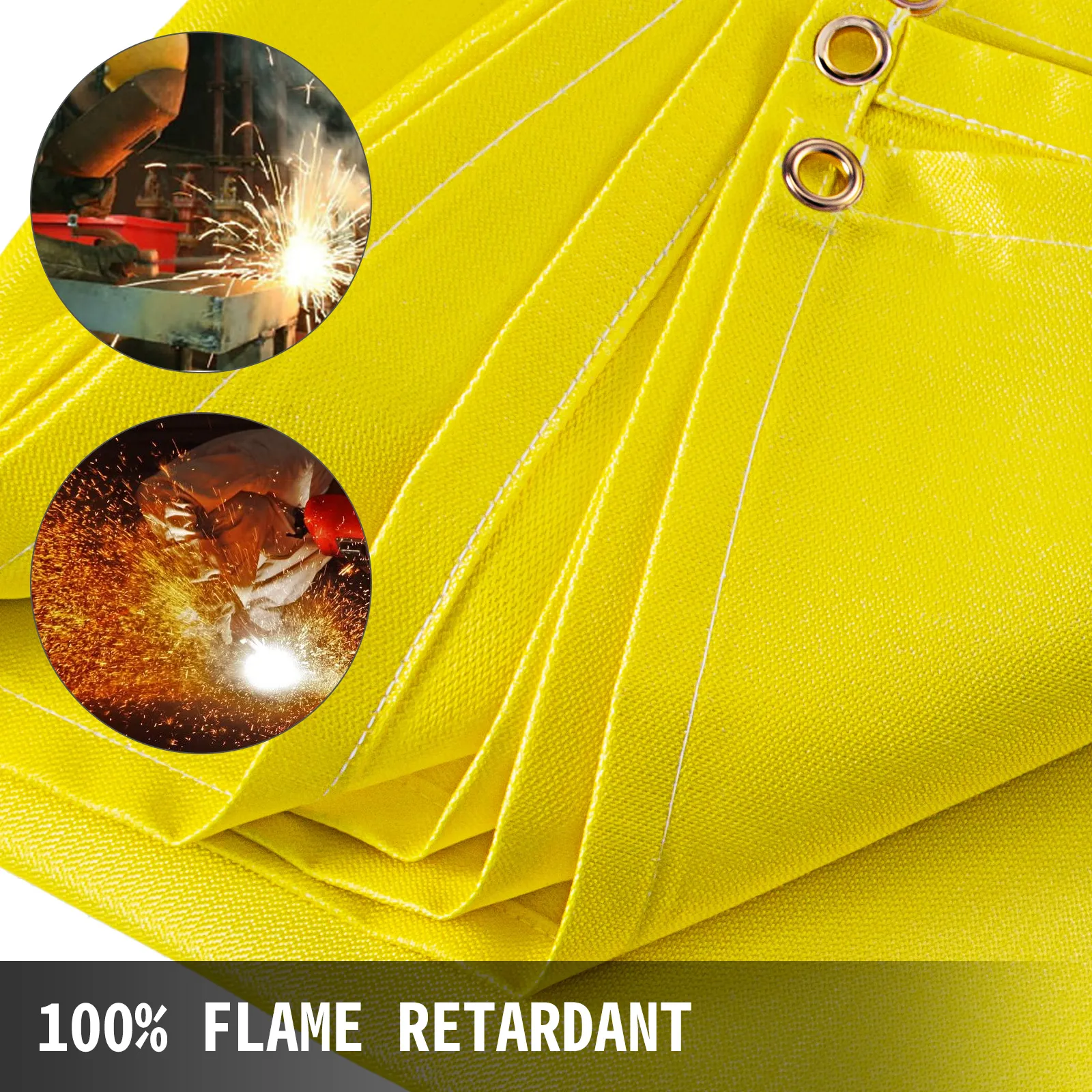 yellow VEVOR welding blanket with grommets and flame-retardant material.