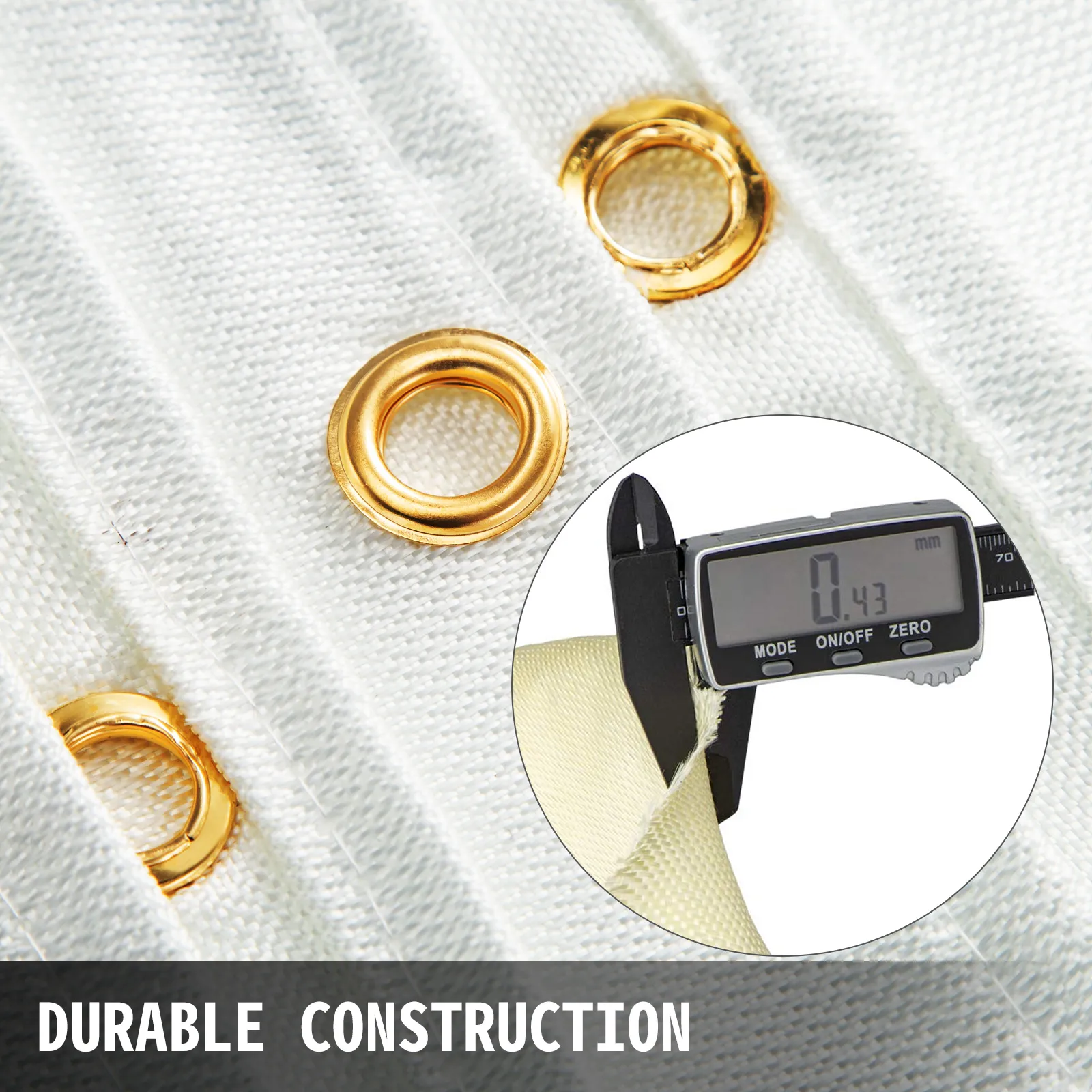 VEVOR welding blanket with grommets and 0.43 mm thickness measurement. durable construction.