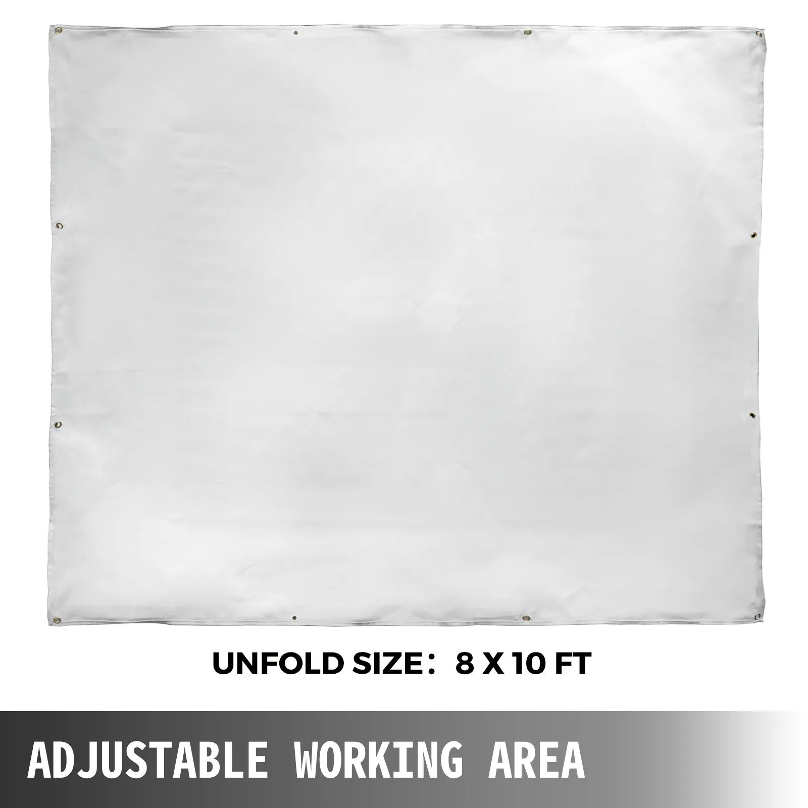 VEVOR welding blanket, 8x10 ft, adjustable working area, white with grommets.