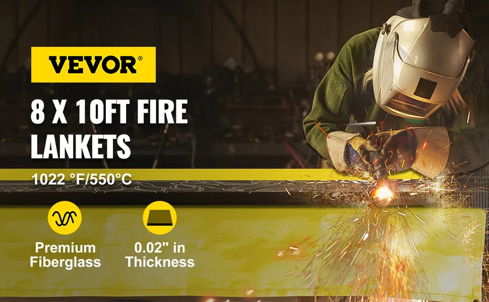 VEVOR welding blanket, 8 x 10ft, premium fiberglass, 0.02" thickness