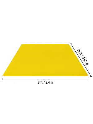 yellow VEVOR welding blanket, 10 ft x 8 ft, with measurements in feet and meters.