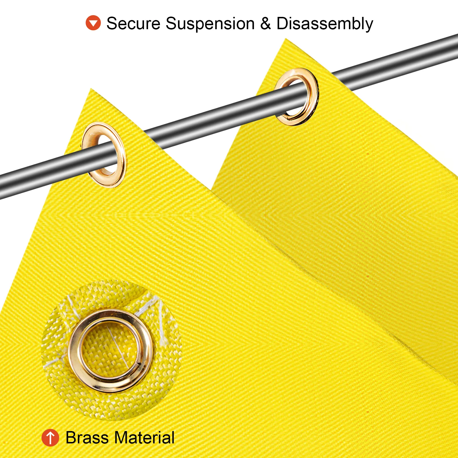 yellow VEVOR welding blanket with brass grommets for secure suspension.
