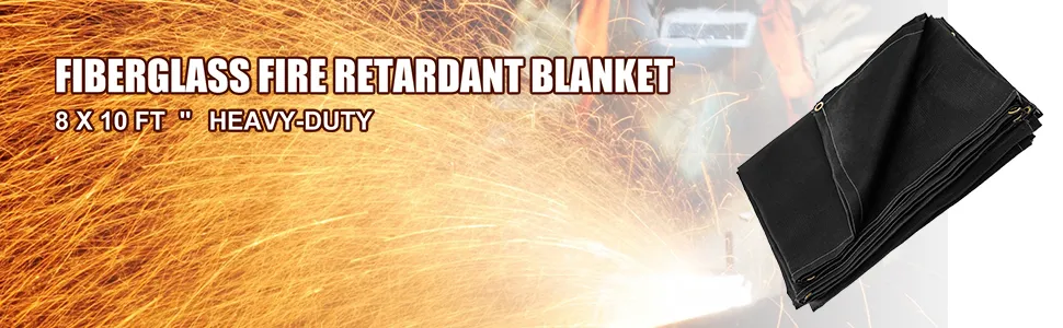 VEVOR welding blanket: fireproof, heavy-duty, 8x10 ft fiberglass protection.