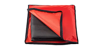 red VEVOR welding blanket with black and red layered folds.