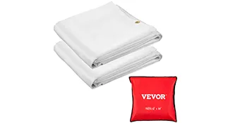 VEVOR branddekens, opgevouwen, met rode opbergzak afgebeeld.