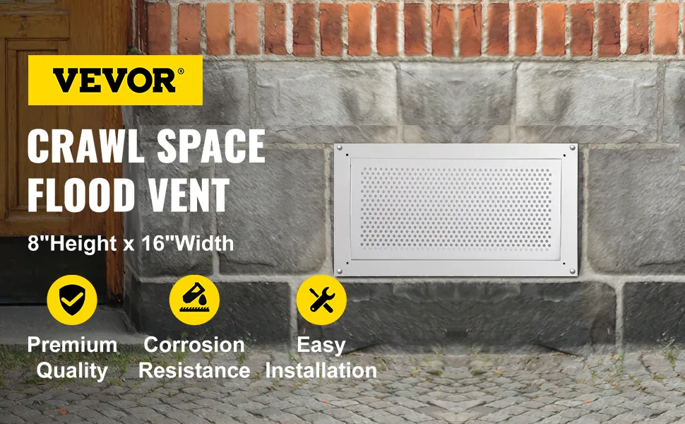 VEVOR flood vent for crawl space, 8"h x 16"w, premium quality and corrosion-resistant.