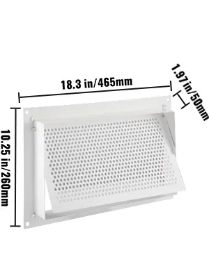 VEVOR flood vent measuring 18.3x10.25x1.91 inches in white with perforated design.