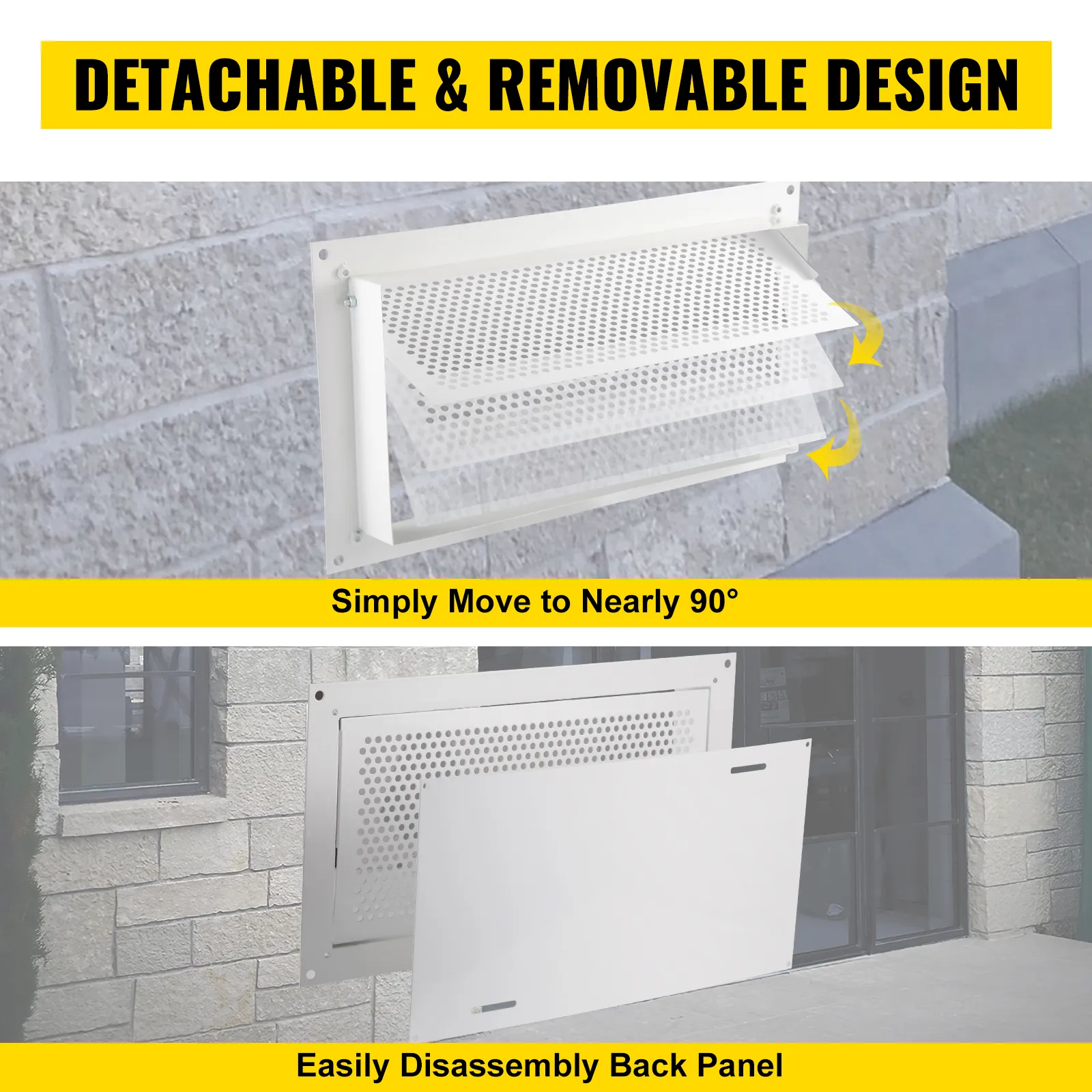 VEVOR flood vent demonstrating detachable and removable design for easy disassembly.