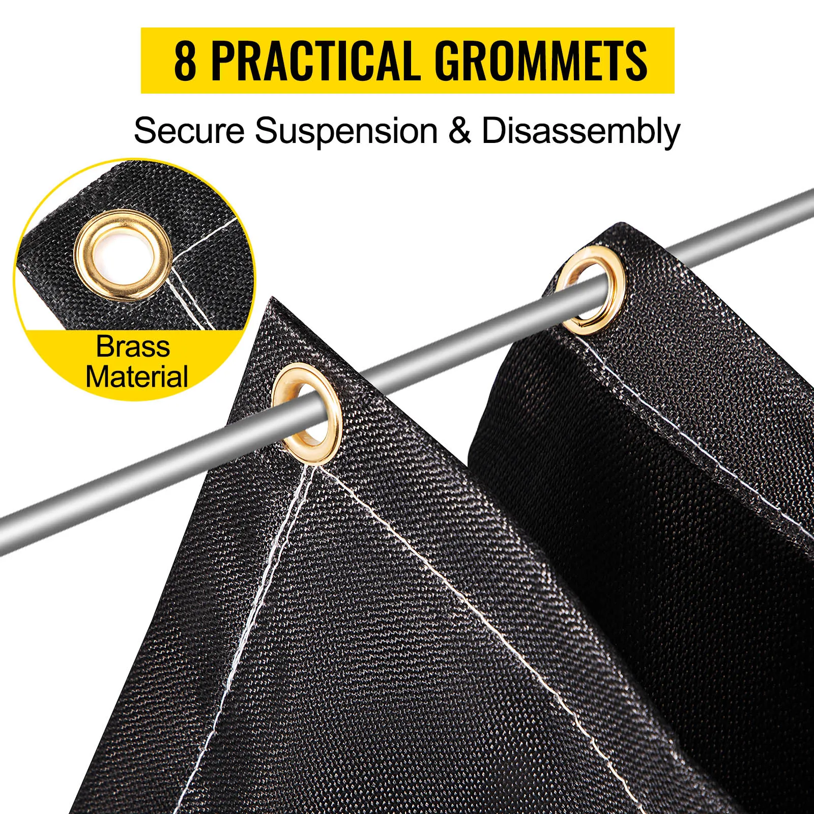 VEVOR fire blanket with brass grommets for secure suspension and disassembly.