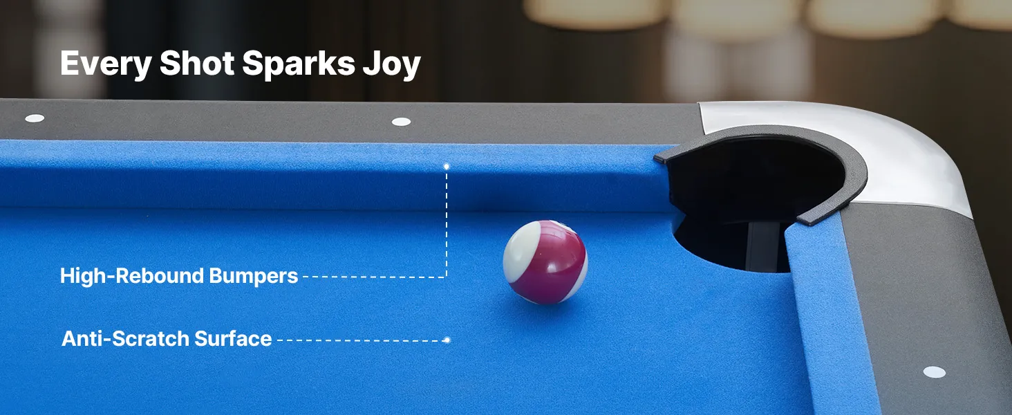 VEVOR Pool Table, 7 ft Portable Billiards Tables, Adjustable Feet Stable Game Table, Entertainment Set Includes Ball, Cue, Rack, Chalk and Brush, Black with Bule Cloth, for Family Use, Recreation Room