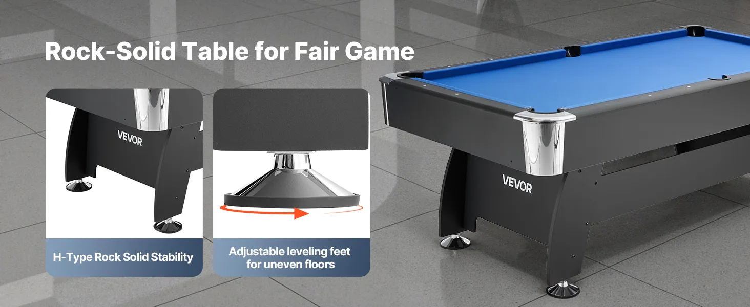 VEVOR Pool Table, 7 ft Portable Billiards Tables, Adjustable Feet Stable Game Table, Entertainment Set Includes Ball, Cue, Rack, Chalk and Brush, Black with Bule Cloth, for Family Use, Recreation Room