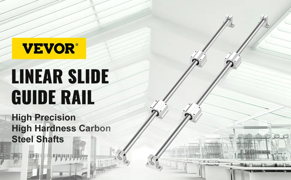 VEVOR linear rail high precision guide shafts in a modern industrial setting.