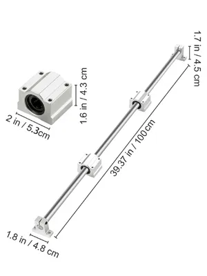 VEVOR linear rail dimensions showing length and width of rod and bearings.