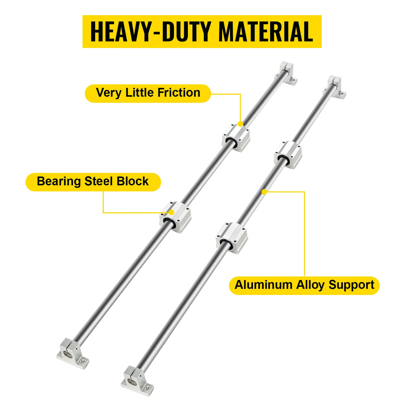 VEVOR linear rail with aluminum alloy support, bearing steel block, and low friction.