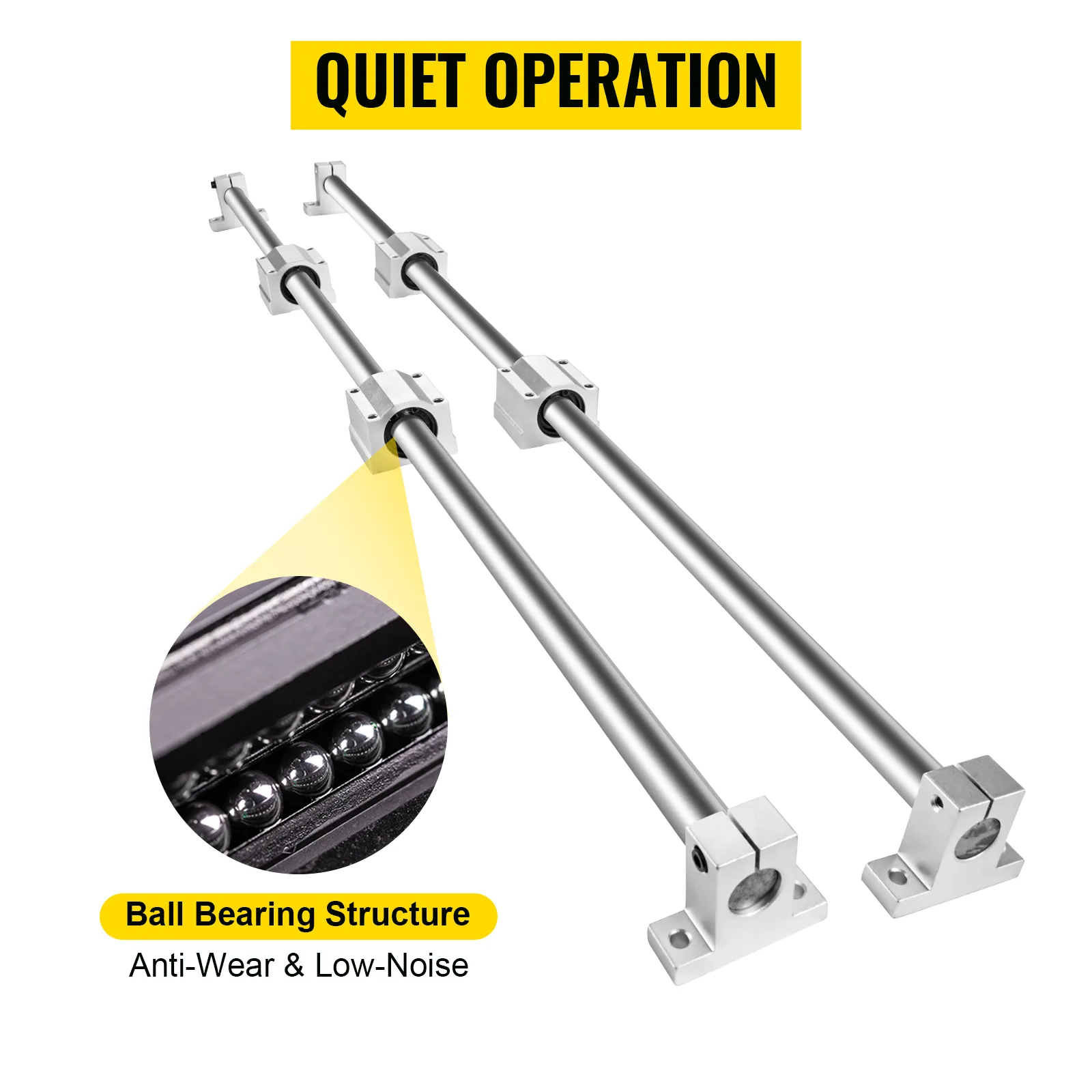 VEVOR linear rail with ball bearing structure for quiet and anti-wear operation.