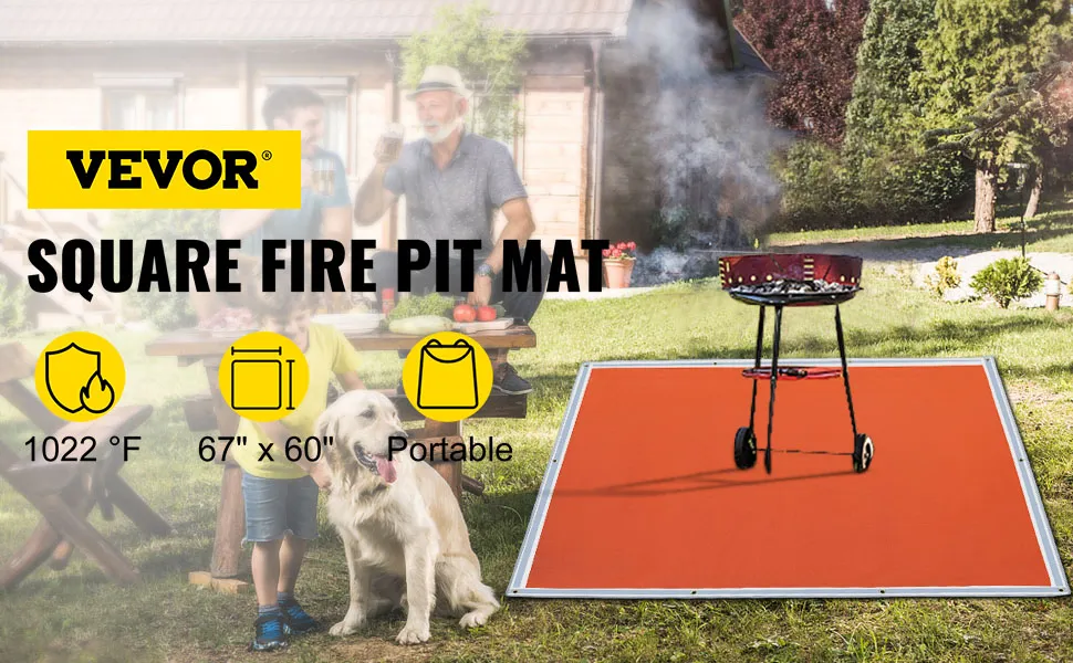 Alfombrilla para fogata VEVOR que muestra durabilidad y portabilidad en un entorno al aire libre.