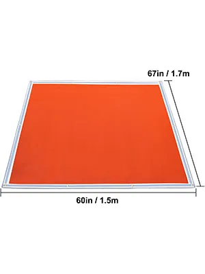 Alfombrilla para fogata VEVOR, 60 x 67 pulgadas, color naranja con bordes plateados.