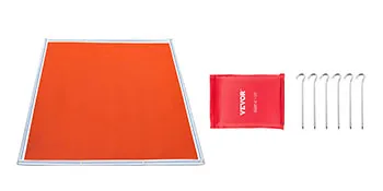 Alfombrilla para fogata VEVOR, bolsa de transporte roja, seis estacas de metal para tierra.